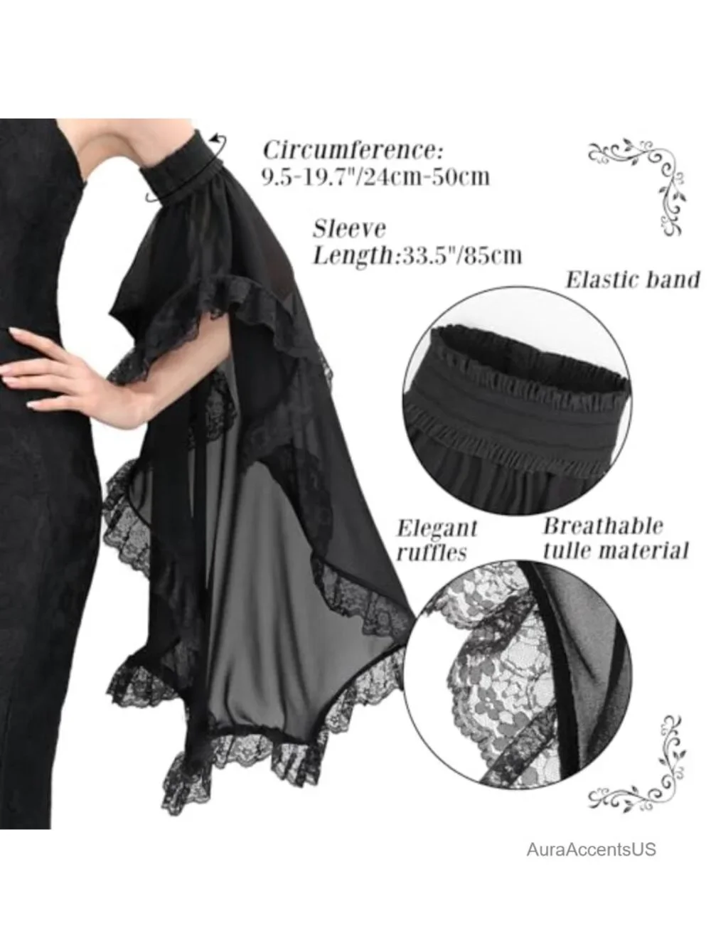 Victorian Gothic Tulle Sleeves Mesh Cuffs Lace Arm Band Stage Pageant Gloves